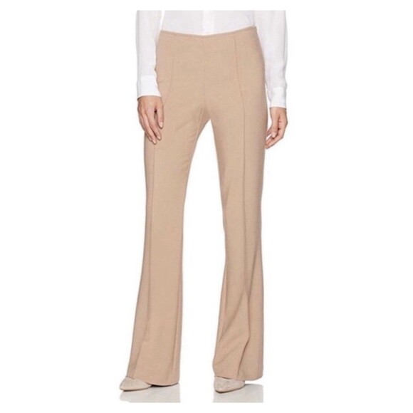Trina Turk Jacoba Pintuck Flare Leg Side Zip Tan Pant USA Made Measures MEDIUM - Picture 1 of 15
